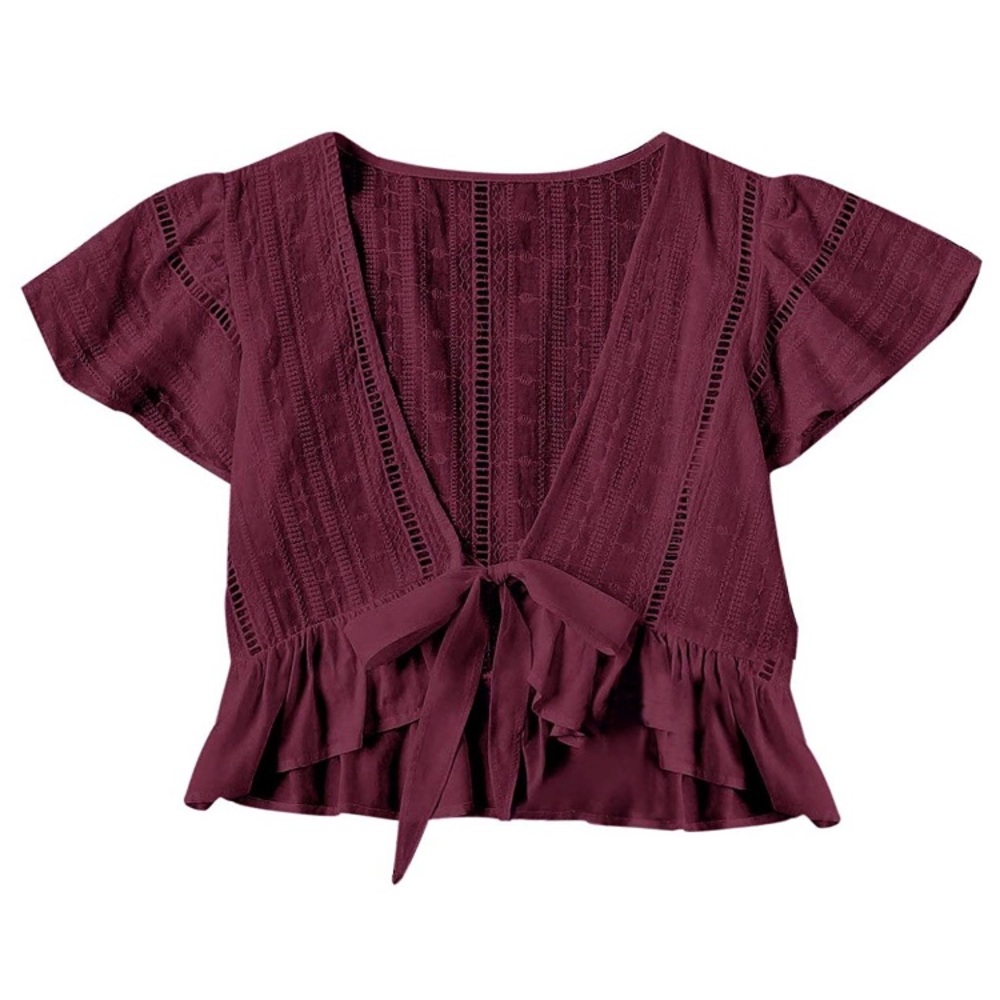 V Neck Knot High Low Hem Crop Top
